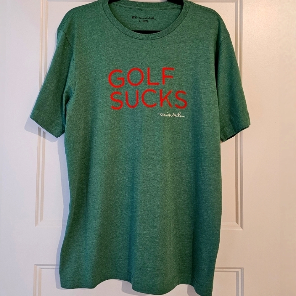 Travis Mathew Green Graphic Tee with Red Text Sz Lg